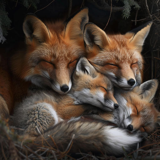 Family cuddle in the foxes' den