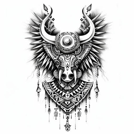 Detailed sketch of African tribal tattoo on white background