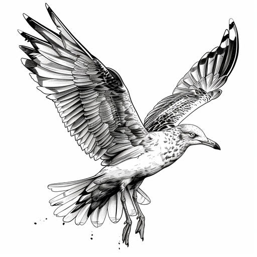 Flying seagull tattoo sketch in sailor style