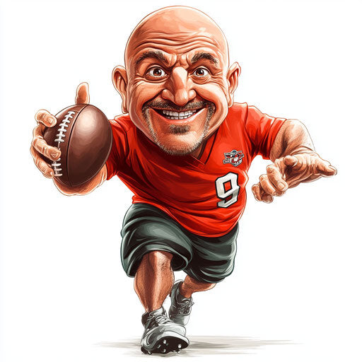 Humorous caricature of a football clipart with human characteristics