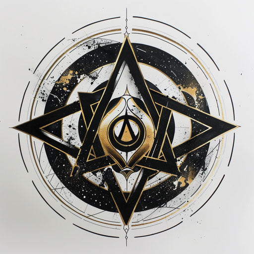 Alpha and Omega symbols in circular tattoo design