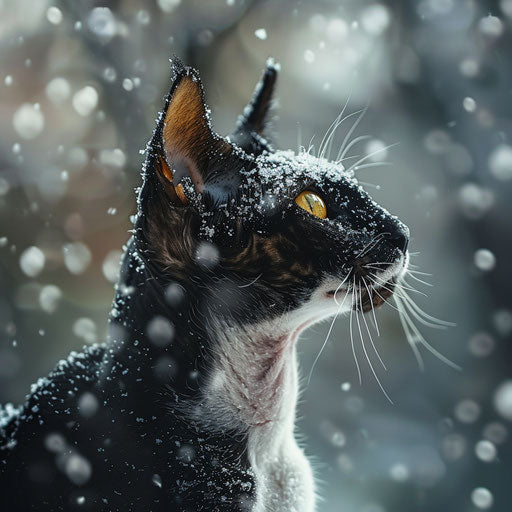 Cornish rex cat in the snow