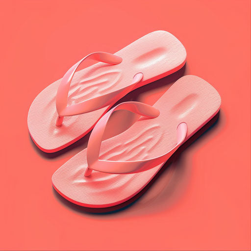Realistic flip flop clipart on a flat, vibrant coral background