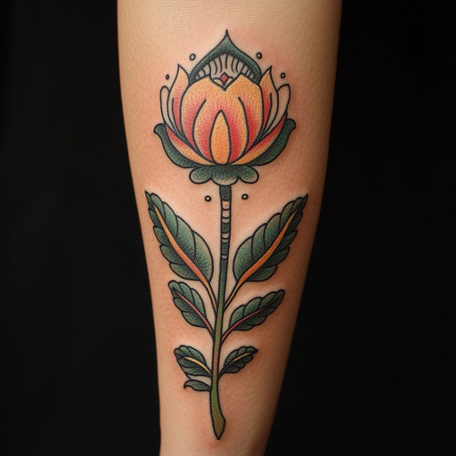 Simple flower tattoos with a stylized rosebud