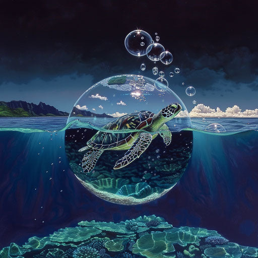 The ascent of a sea turtle from the depths to the surface