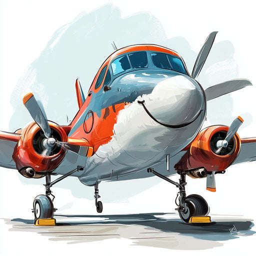 Humorous caricature of an airplane with exaggerated human characteristics