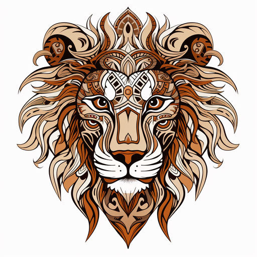 Indian lion face tribal tattoo, Eyre concept coloring in light yellow and silver style