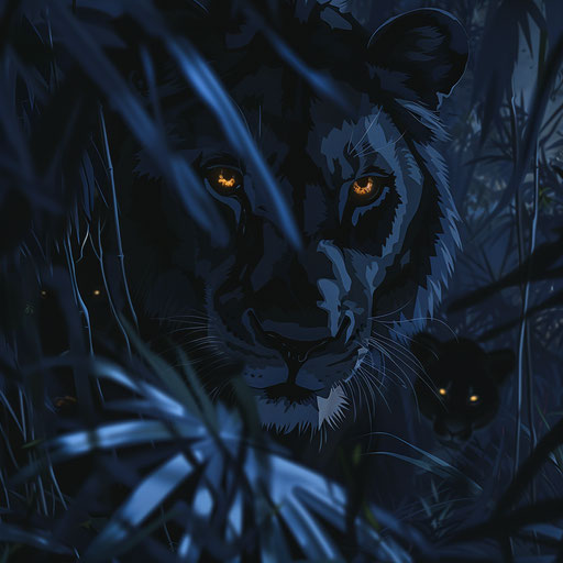 Lions' eyes glowing in the dark night