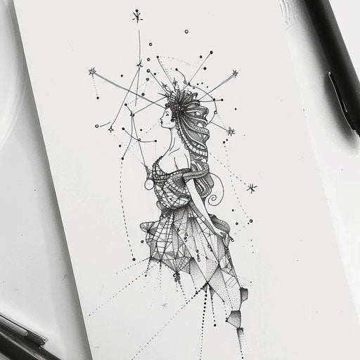 Geometric Virgo constellation tattoo sketch