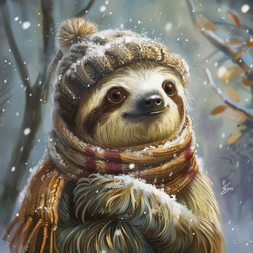 A sloth exploring a snowy landscape