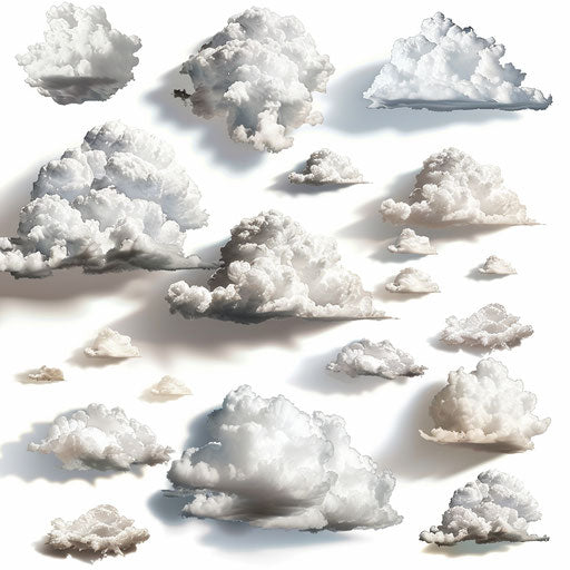 Clipart clouds in a photo realistic style on a white background