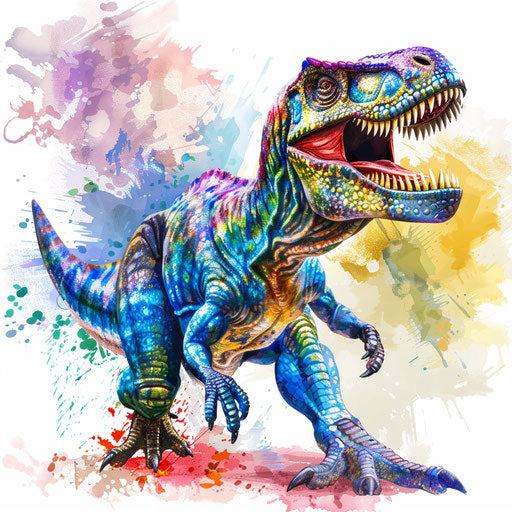 Realistic dinosaur drawing on white background, vibrant colors