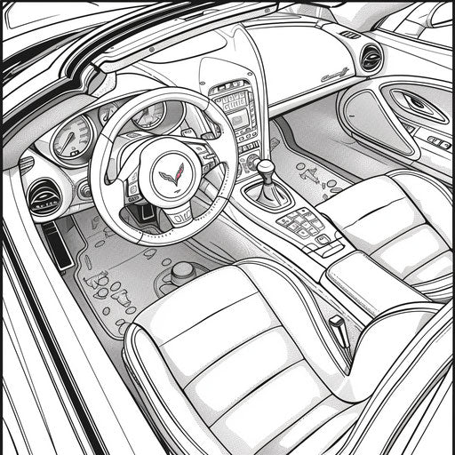 Detailed view of a Corvette with dashboard and seats