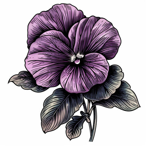 Violet flower tattoo on white background