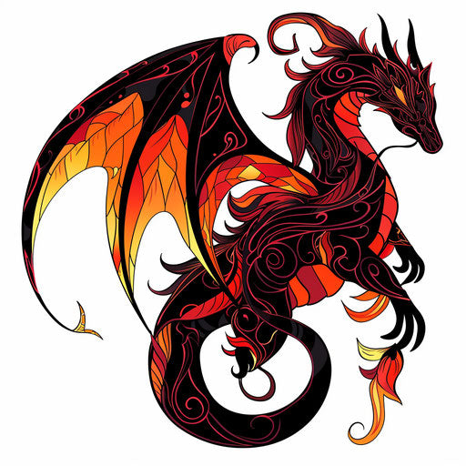 Colorful flat tattoo dragon silhouette