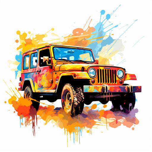 Car clipart in the style of Impressionistic Art, on a white background