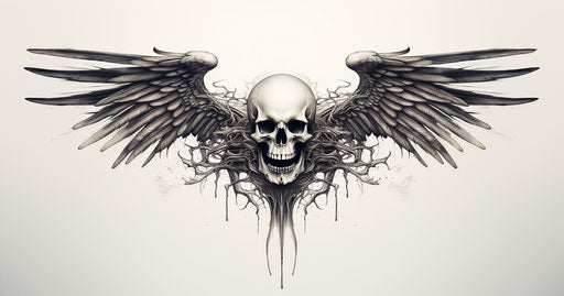 Skull and wings in flawless line work style