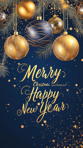 New Year Card with Gold Text on Dark Blue Background