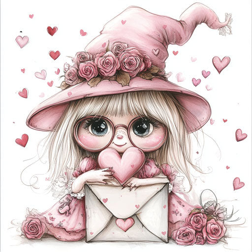 Lovely Valentine gnome with roses, hearts, and glasses