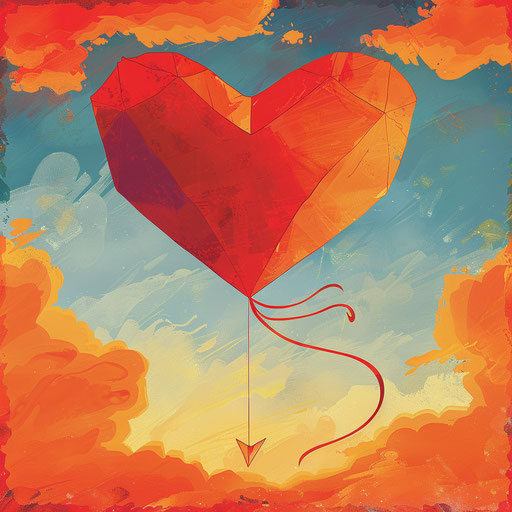 Heart-shaped kite flying high in the sky