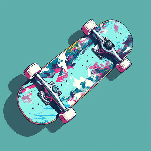 Skateboard illustration in photo realistic style on flat turquoise background