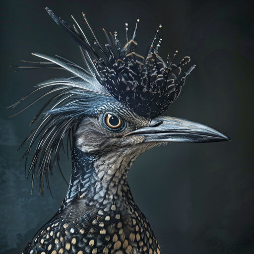 Detailed and dramatic studio portrait of a Roadrunner bird