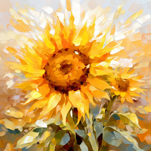 Sunflower clipart in the style of Impressionistic Art, on a white background
