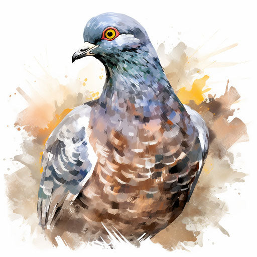 Pigeon drawing in the style of Impressionistic Art, on white background