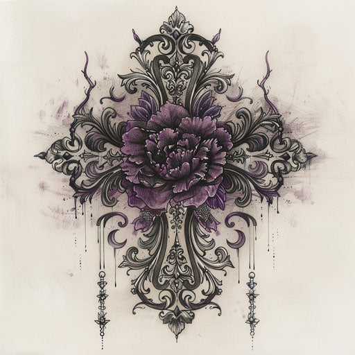 Gothic tattoo sketch of a dark cross stitch embroidery