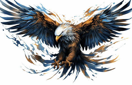 Eagle tattoo, exaggerated nobility, metallic style