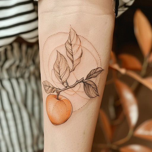 Bohemian peach tattoo sketch with earth tones and organic shapes