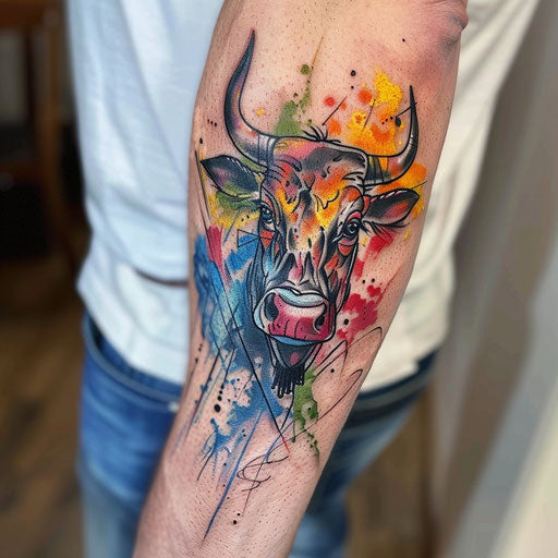 Expressive abstract bull on white canvas