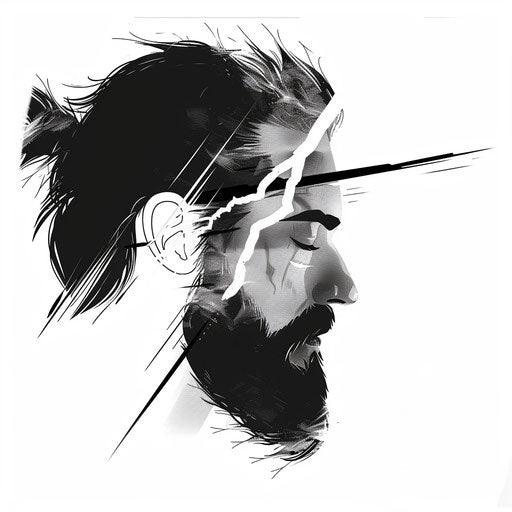 Minimalist design of Zeus profile with lightning bolt eye