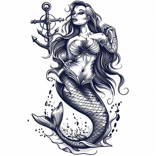 Mermaid in traditional sailor tattoo style