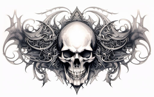 Gothic skull tattoo on white background