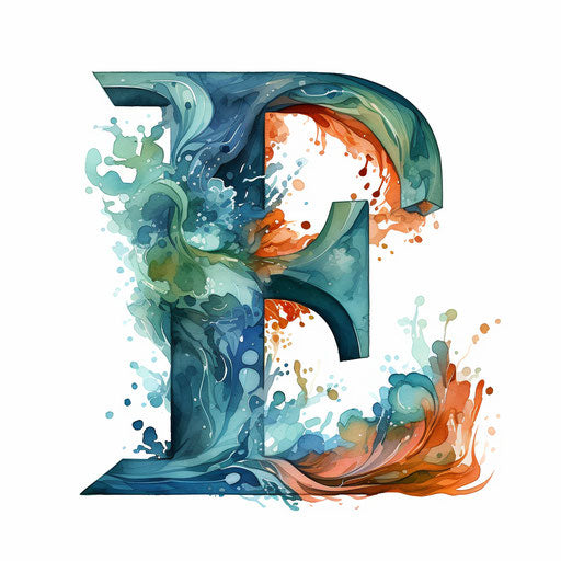 Oil painting style clipart of the letter e on white background