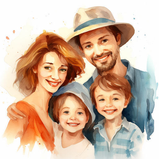 Happy family in the style of an oil painting