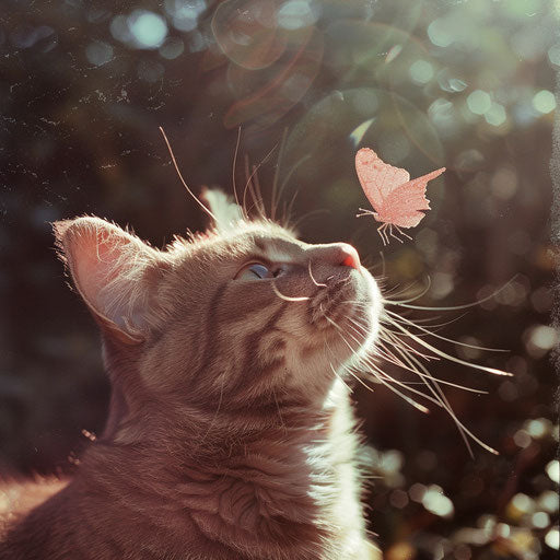 Cat with blush pink cat-shaped butterfly