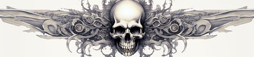 Skull with ornate wings on white background, Xbox 360 style