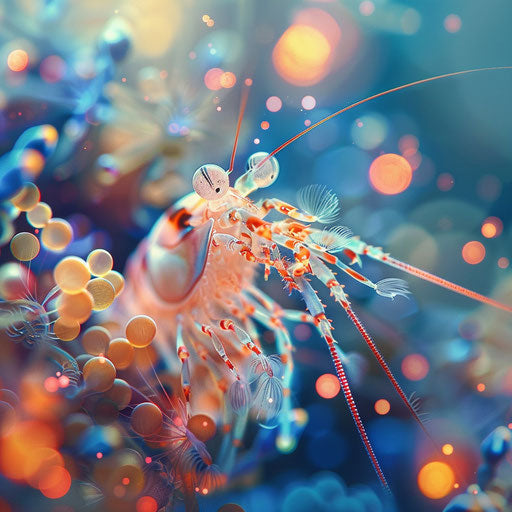 Mantis shrimp with young under soft light