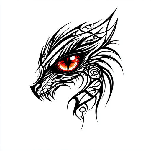 Fierce dragon tribal tattoo sketch on white background