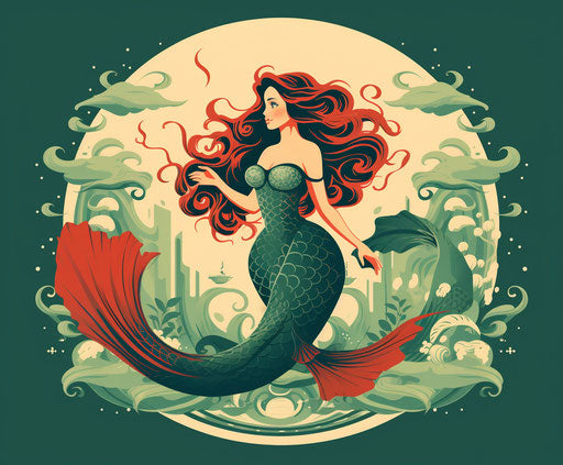 Mermaid retro style comic book illustrations, animated