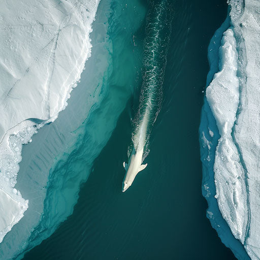 Beluga swimming in water leaving a trail