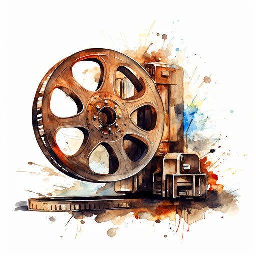 Movie reel in Oil painting style on white background