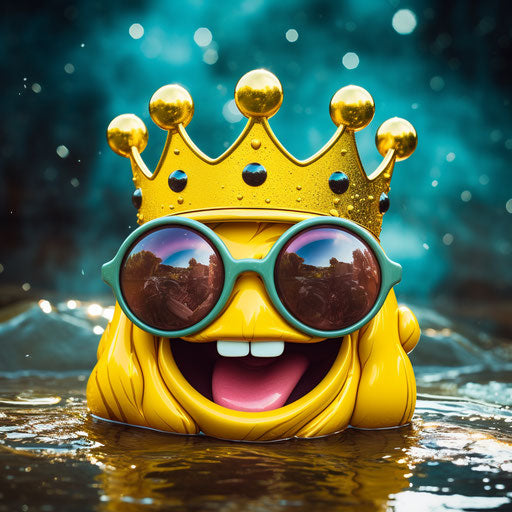 Joyful emoji wearing crown and sunglasses