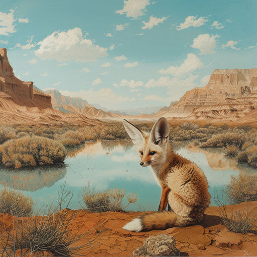 Fennec fox near a calm desert spring