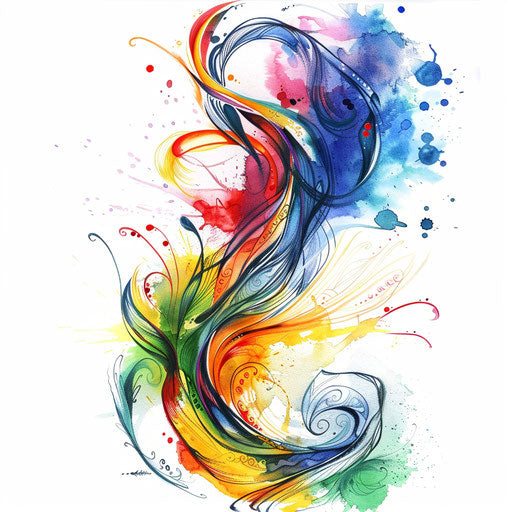 Abstract tattoo design with elements symbolizing the autism spectrum, swirling colors on a white background for contrast