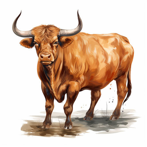Ox sketch in the style of an oil painting, on white background