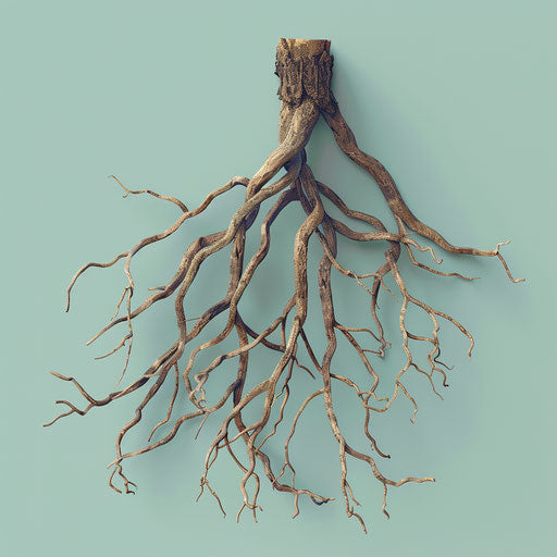 Realistic roots clipart on smooth aqua background