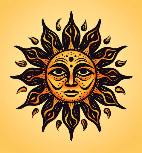 Sun tattoo with tribal elements